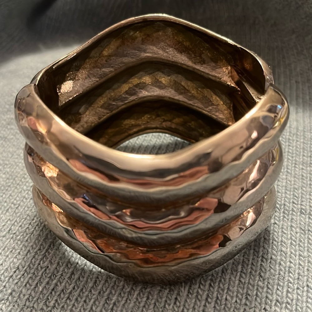 Funky silver tone bangle bracket with hinge